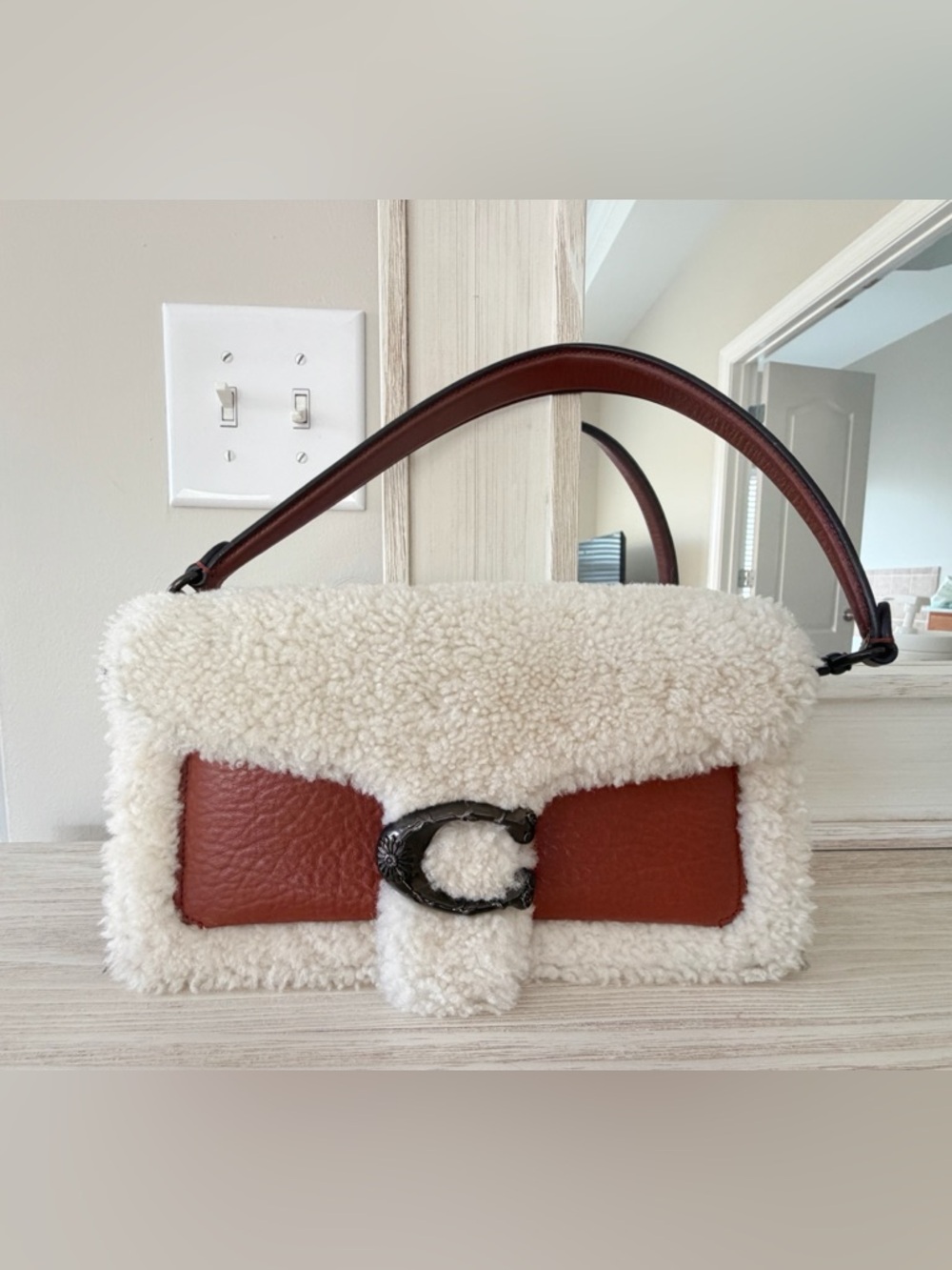 COACH Tabby 26 Brown Shearling Trimmed Shoulder Bag